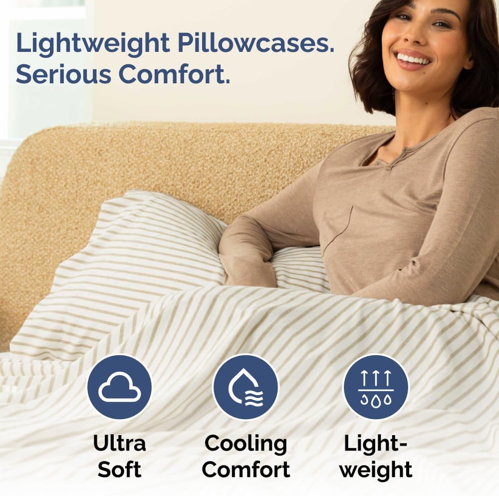 Queen Pillow Cases Set of 4 - Ultra Soft Hotel Quality Pillowcase Covers - Comfy, Cozy & Wrinkle Free - Shrinkage & Fade Resistant - Machine Washable Pillow Protectors - 4 Piece Set - Beige Stripes 2