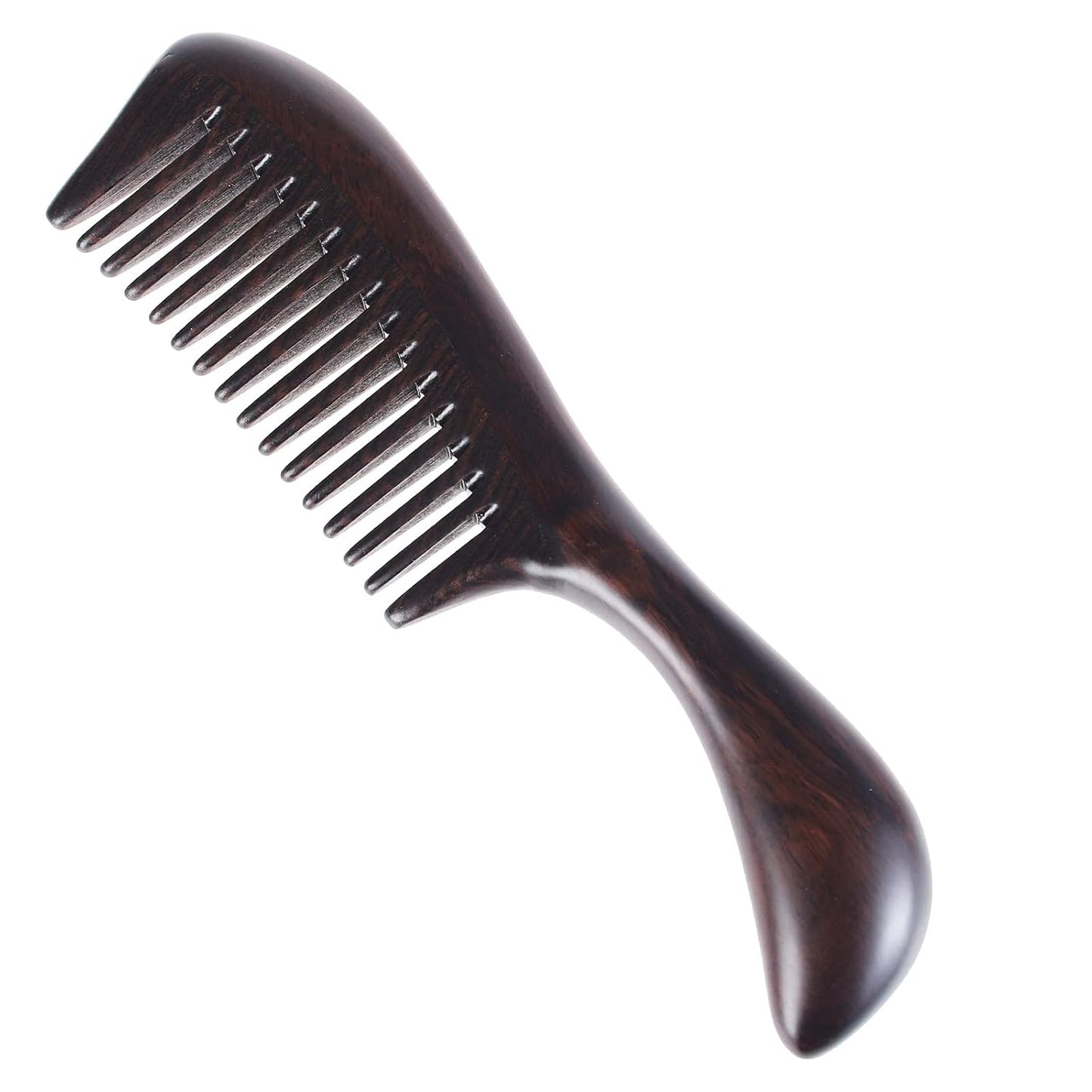 Onedor Handmade 100% Natural Black Sandalwood Hair Combs - Anti-Static Sandalwood Scent Natural Hair Detangler Wooden Comb (Round Handle Wide Tooth)
