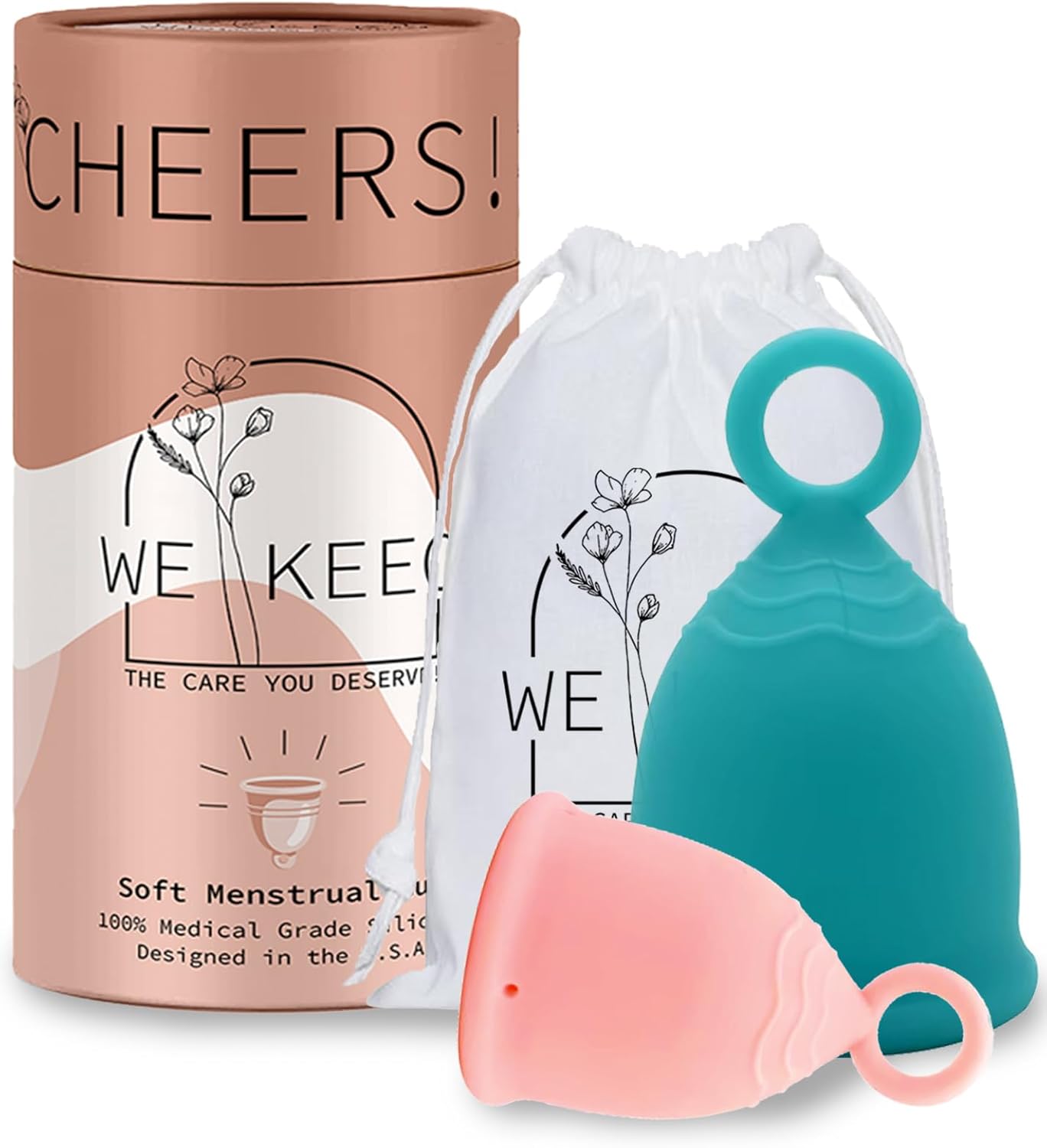 Menstrual Cup - Reusable, Soft & Safe Medical Grade Silicone Period Cup - 12 Hours Comfort - Eco Friendly Tampon & Pad Alternative for Active Lifestyle & Heavy Flow (Pink & Blue)