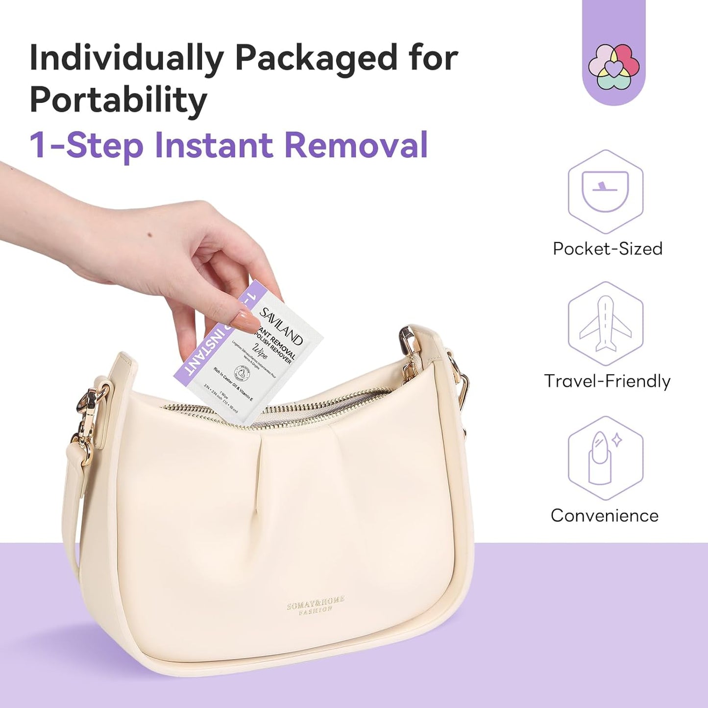 SAVILAND Advanced Nail Polish Remover Pads: 100 PCS Nail Polish Remover Wipes Super-sized 1-Step Instant Removal For Nails Pad Non-Irritant Individually Wrapped Pads For Salon Use