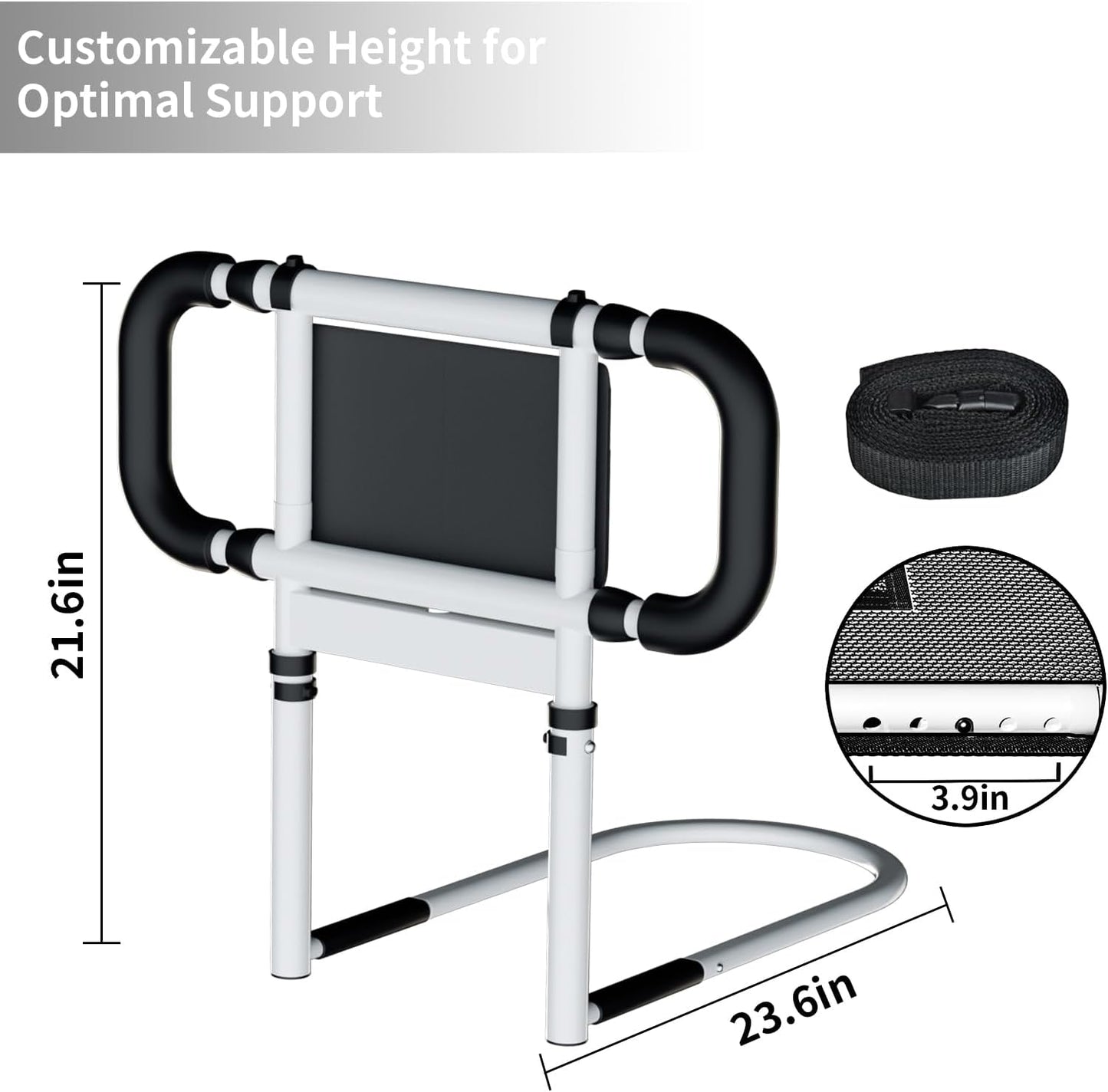 Bed Rails for Elderly Adults Safety: Elderly Assistance Products with Adjustable Double Grips, Storage Pocket, Motion Sensor Light, Items for Elderly Bed Rail, Can Withstand 300lb(White)