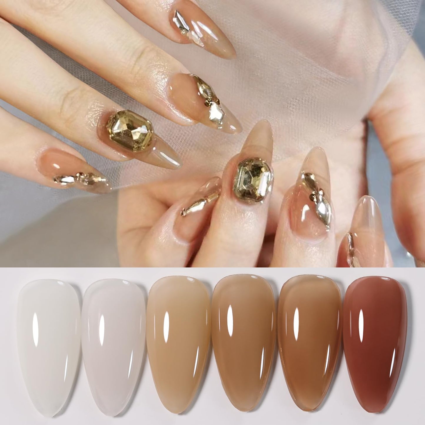 Double Rhythm Gel Nail Polish Set of 6 Colors Baby Light Pastel Milky Nail Polish Starter Kit Art DIY Salon Home (Jelly Sheer White Nude Brown Coffee,Kit 19)