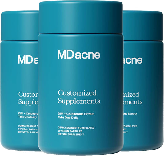 MDacne DIM Skin Clearing Supplements (90 Capsules) - for Acne Treatment, Estrogen Balance, Hormone Menopause Relief & Bodybuilding, Cruciferous Extract & Bioperine - Dermatologist Formulated (3 Pack)
