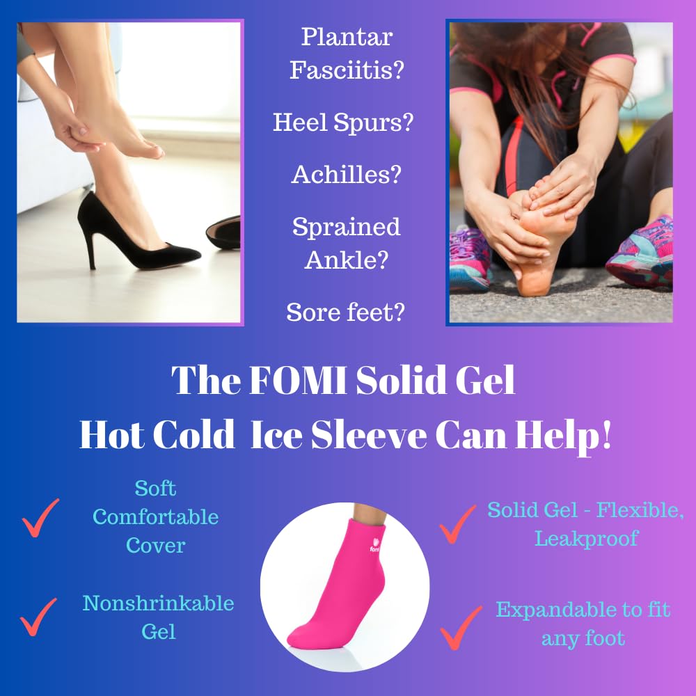 FOMI Hot Cold Full Foot and Ankle Solid Gel Ice Pack | Premium Comfort 360 Degree Cooling Compression Wrap for Plantar Fasciitis, Heel Spurs, Achilles, Tendonitis, Sore Feet, Gout | One Size (Pink)
