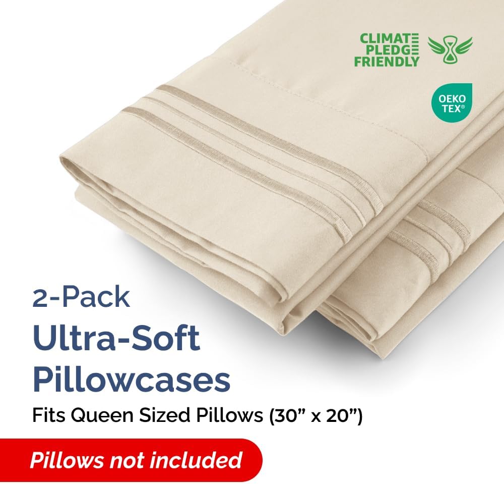 Queen Pillow Cases Set of 2 - Ultra Soft Hotel Quality Pillowcase Covers - Comfy, Cozy & Wrinkle Free - Shrinkage, Stain and Fade Resistant - Machine Washable Pillow Protectors - 2 Piece Set - Wheat