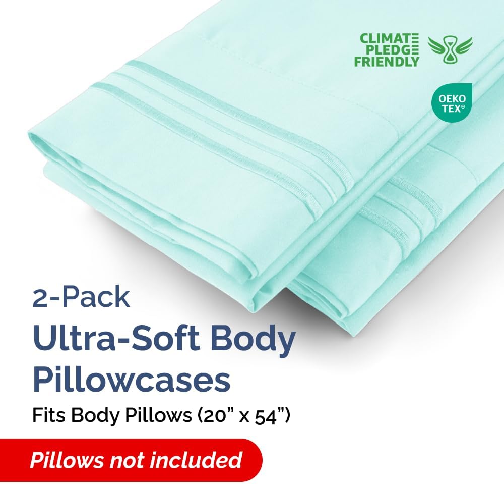 Long Pillowcases - Body Pillow Cover - Long Pillow Insert for Sleeping, Side Sleepers - Soft & Breathable Body Pillow Case with Envelope Enclosure - Comfy and Machine Washable - 20" x 54" (Spa Blue)
