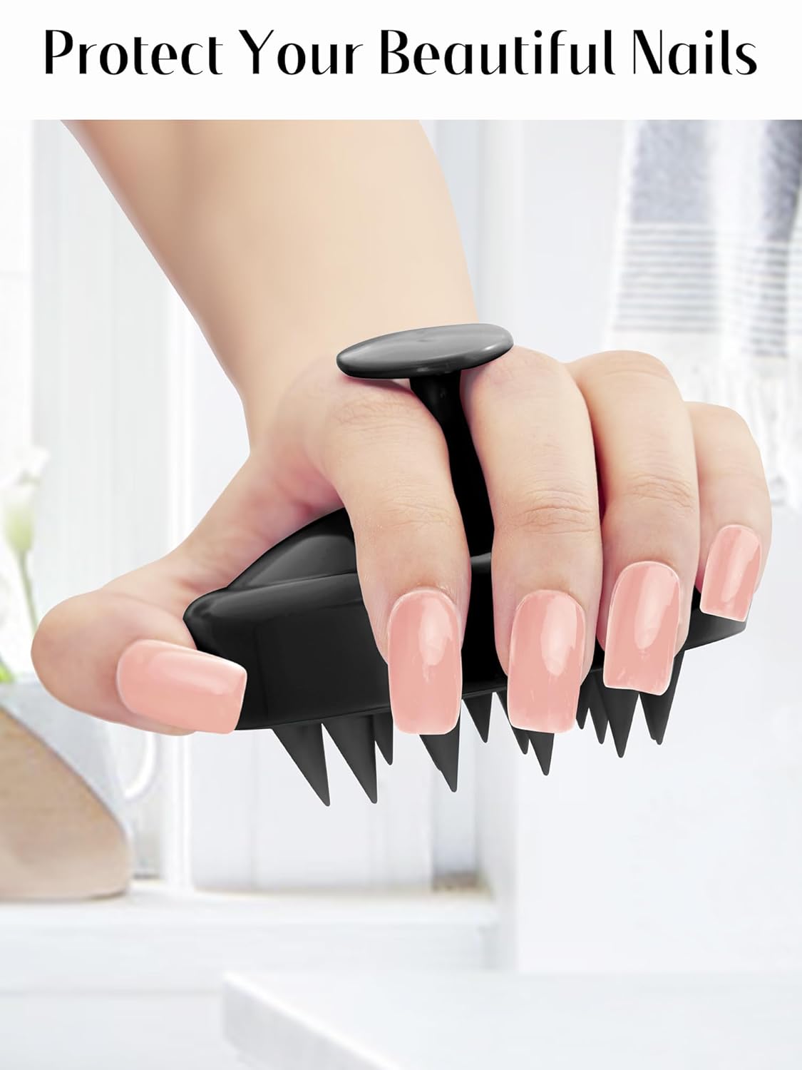 HEETA Scalp Massager Hair Growth, Soft Silicone Scalp Scrubber Shampoo Brush for Exfoliation, Dandruff Removal Head Massage Stress Relax, Wet & Dry Use for Thick Thin Curly Hair Care, Whole Black