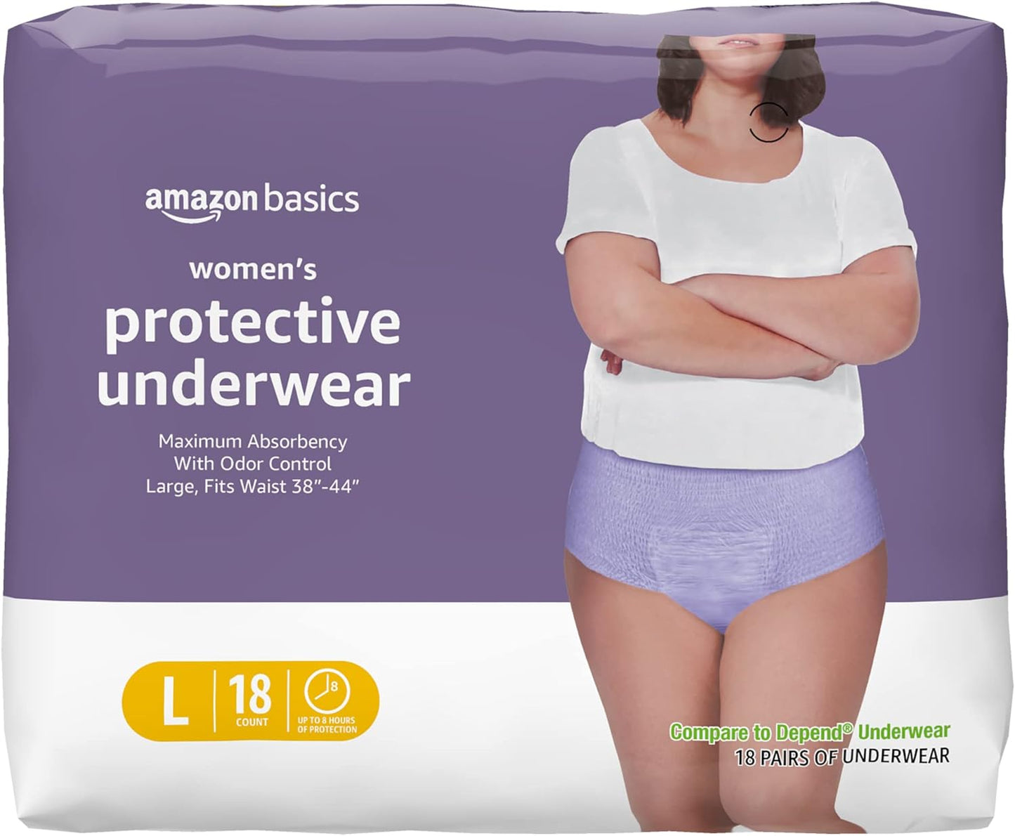Amazon Basics Incontinence Underwear for Women, Protective, Disposable, Postpartum, Maximum Absorbency, Large, Lavender, 18 Count