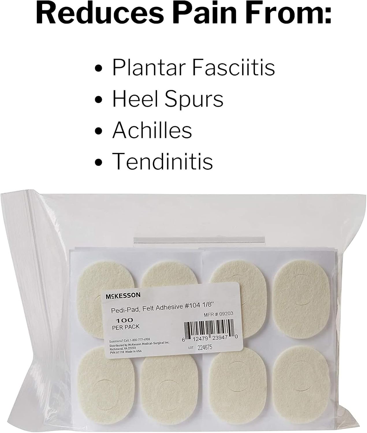 McKesson Pedi-Pad Felt Adhesive, Foot, Size 104, 1/8 in, 100 Count