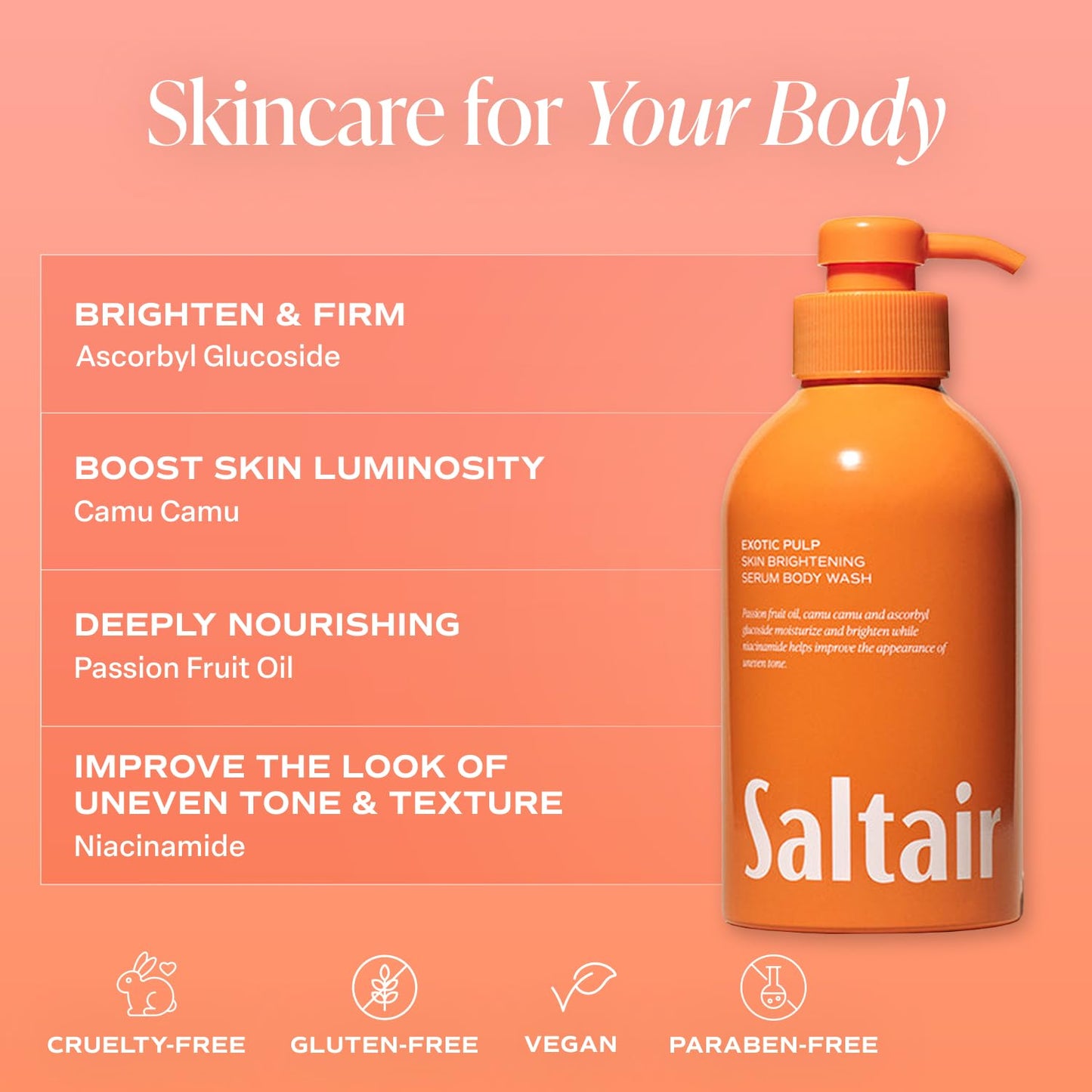 Saltair Body Wash, Exotic Pulp 2-Pack. Moisturizing Body Cleanser with Monoi Oil and Cupuacu Butter. Luxury Shower Gel for Women. Vegan, Cruelty-Free, Paraben-Free. 2x 17oz Pump Bottles.