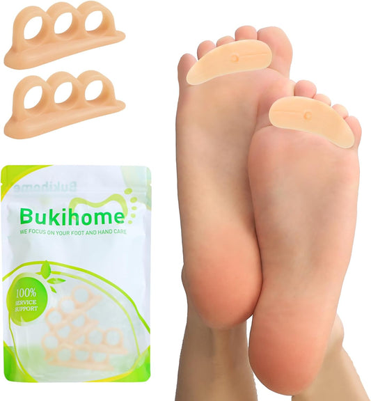 Bukihome Hammertoe Corrector Gel Toe Straighteners - 12 pcs Support Crest for Women & Men - Realign Bent, Crooked, Curled, Claw, Hammer Toes - Beige,Three Loop