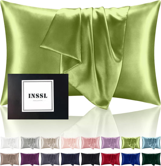 INSSL Silk Pillowcase for Women, Mulberry Silk Pillowcase for Hair and Skin and Stay Comfortable and Breathable During Sleep(Tea Green,King)