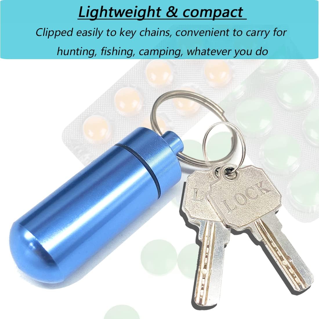 5 Packs Mini Keychain Pill Holder Fob, EFFIET Waterproof Portable Tablets Container Case Aluminum Outdoor Camping Emergency Pill Capsule Box Bottle