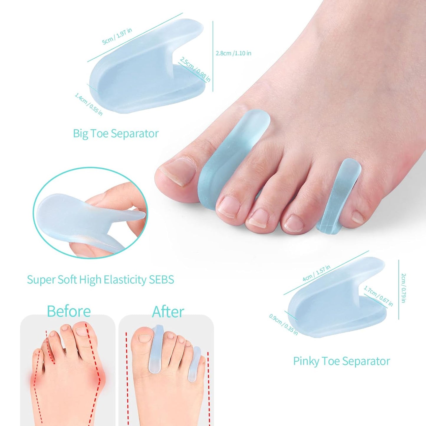 Bunion Relief Sleeves Bunion Pads Brace Cushions Toe Straightener with Silicone Gel Big Toe and Pinky Separator Spacer Hallux Valgus Relief Kit Pack (Large)
