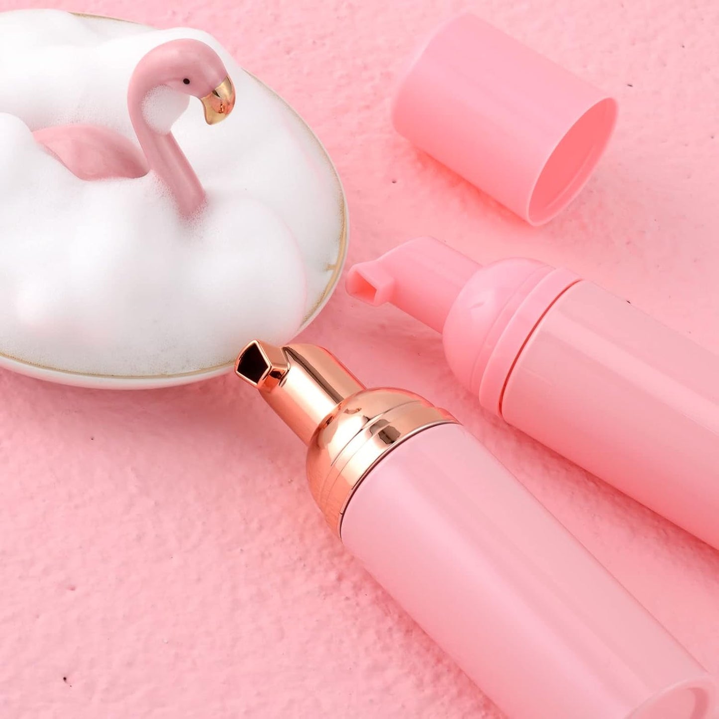 2 Oz Pink Foam Soap Bottle with Rose Gold Pump Empty Travel Foaming Dispenser for Hand Soap,Lash Shampoo,Body Wash(12 PCS)