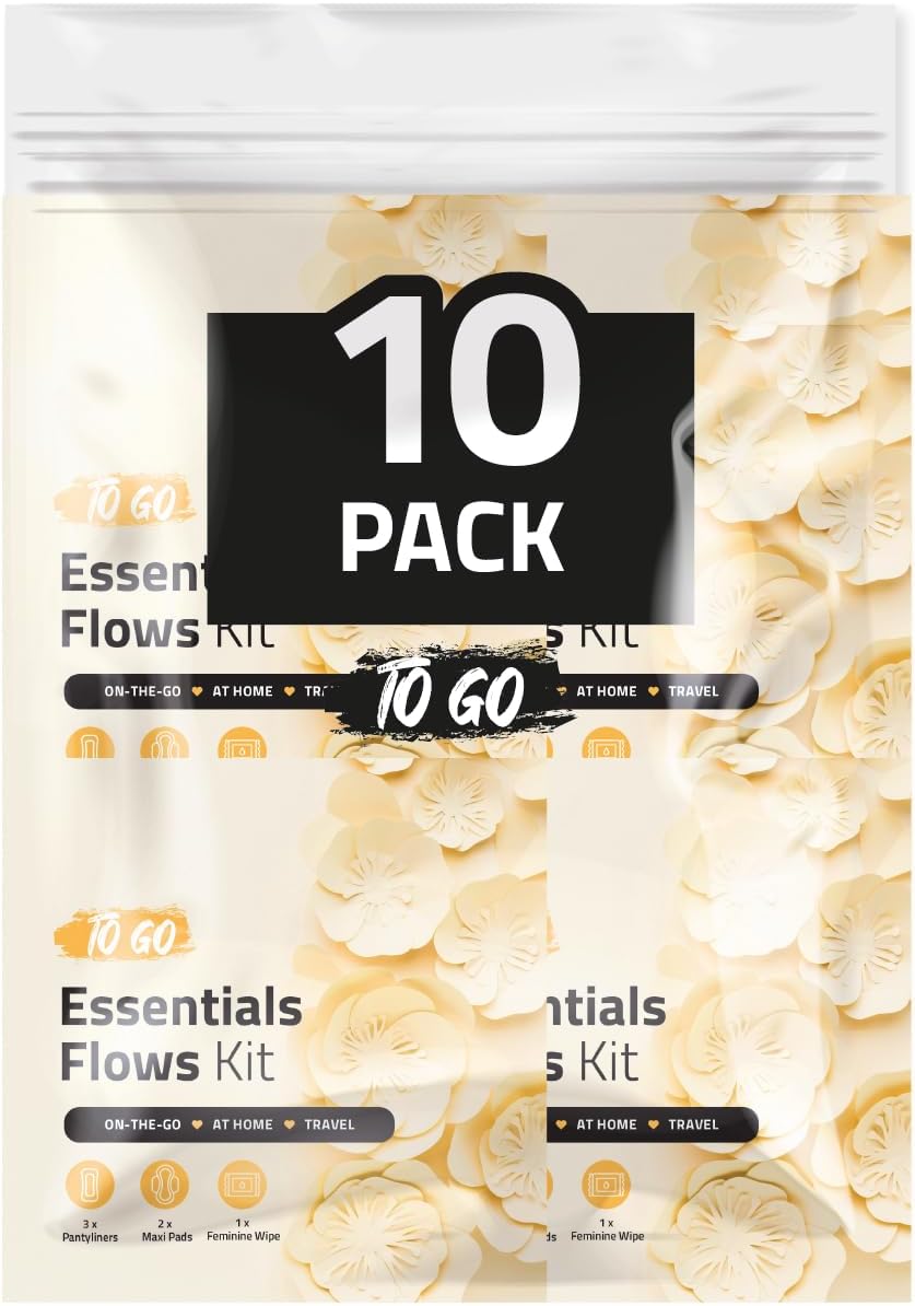 pH Advantage Essential Flows Period Kit (10 Pack) - 3 Pantyliners, 2 Maxi Pads & Feminine Wipe | Hygiene Essentials for School, First Period (Orange)