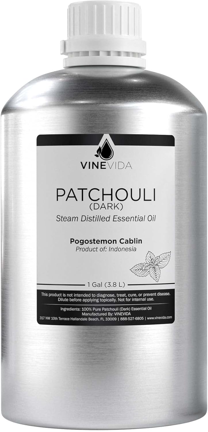 VINEVIDA Patchouli Essential Oil - Gallon Undiluted Bulk for Soap Making Safe Skin DIY Candle Scents Candlemaking 8 lbs Oil,32GALV-OBP-PAT-30P-GAL