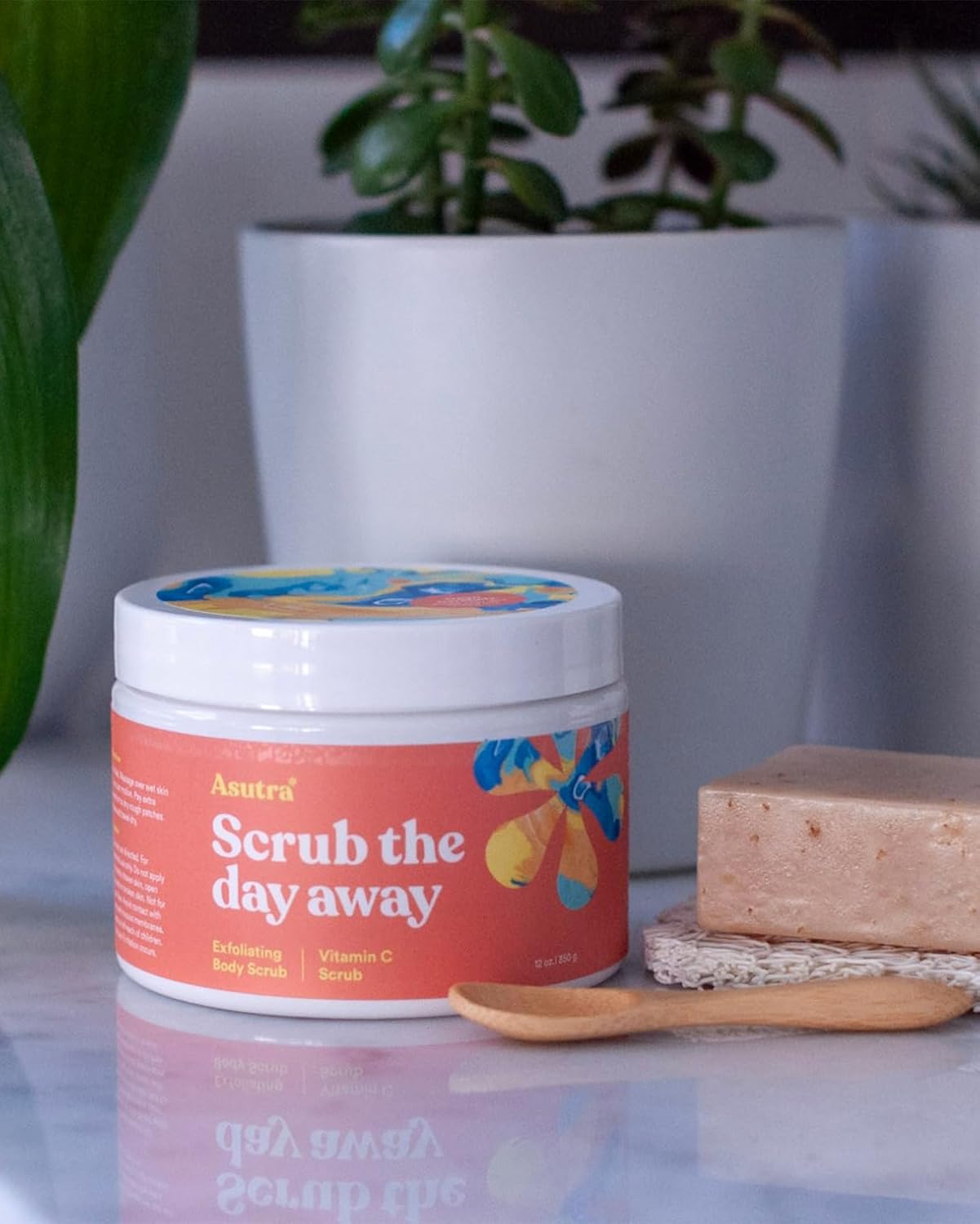 ASUTRA Dead Sea Salt Essential Oil Body Scrub Exfoliator (Vitamin C), 16 oz - Ultra Hydrating, Gentle, & Moisturizing - Coconut, Sweet Orange, Grapefruit, and Lemon Oils – Pink Himalayan Salt