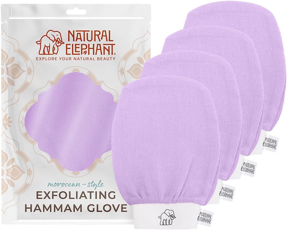 Natural Elephant Exfoliating Kessa Glove - Face and Body Exfoliator Hammam Mitt (Lovely Lilac (Pack of 4))