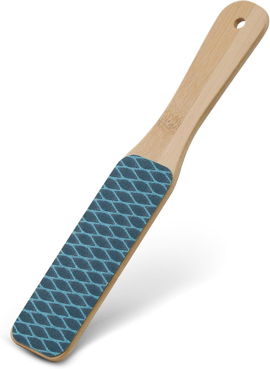 BEZOX Foot File Callus Remover with Bamboo Handle(1 PCS), Double-Sided Portable Foot Sander, Professional Pedicure Heel Scrubber for Smooth and Beautiful Feet - Blue