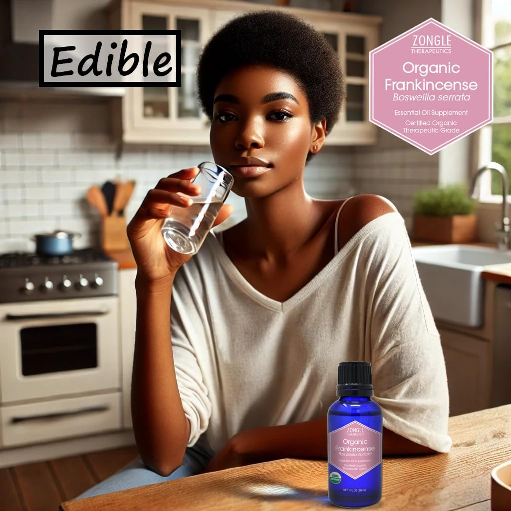 Organic, Frankincense Essential Oil, Food Grade, for Face – 100% Pure, Frankincense, Resin, Oil, Boswellia Serrata, Edible, by Zongle Therapeutics, 1 OZ