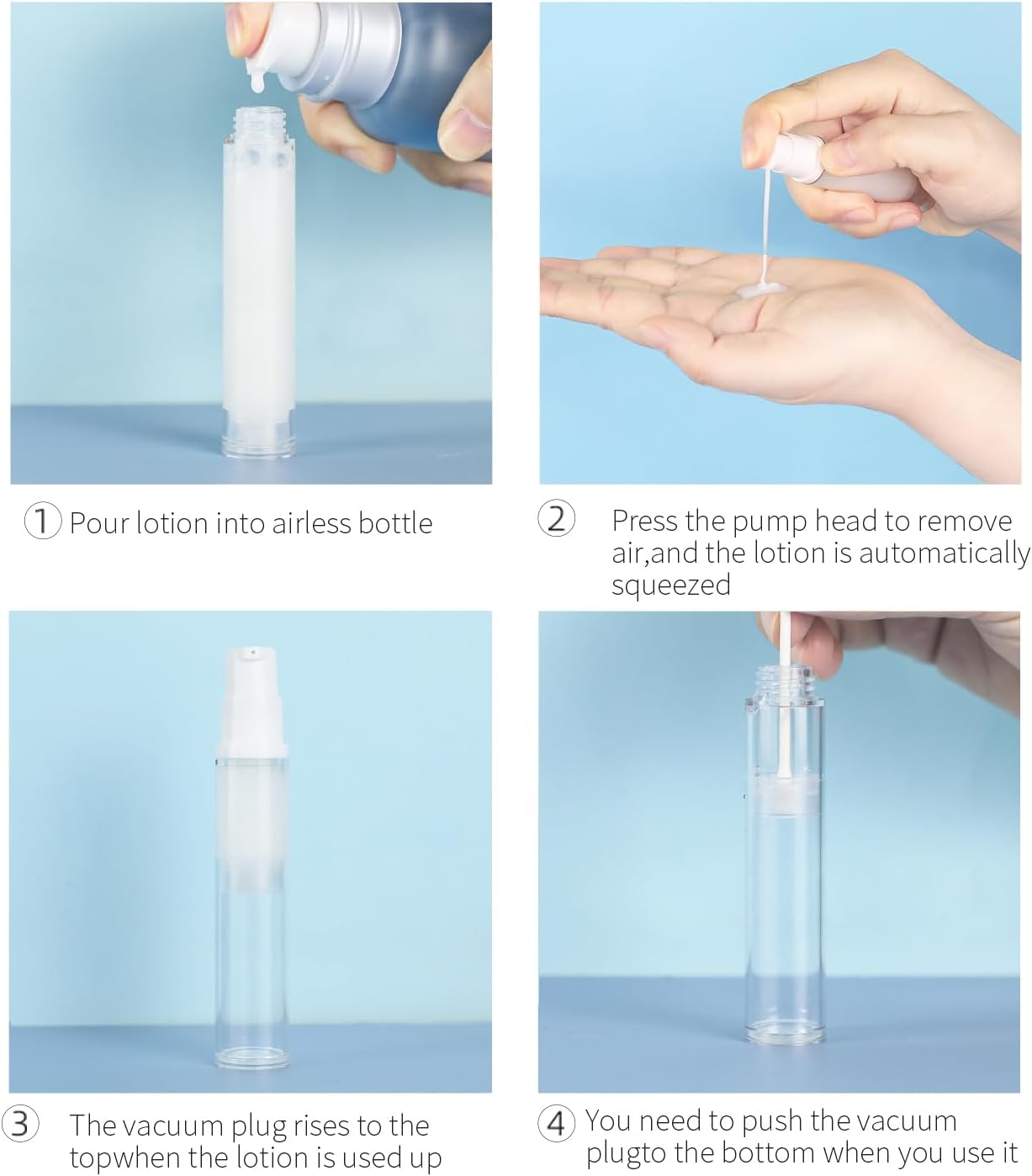 6 Pack 0.5 oz Plastic Mini Airless Pump Bottles Travel Size Refillable Leakproof Lotion Containers for Skincare Cosmetics Toiletries TSA Approved