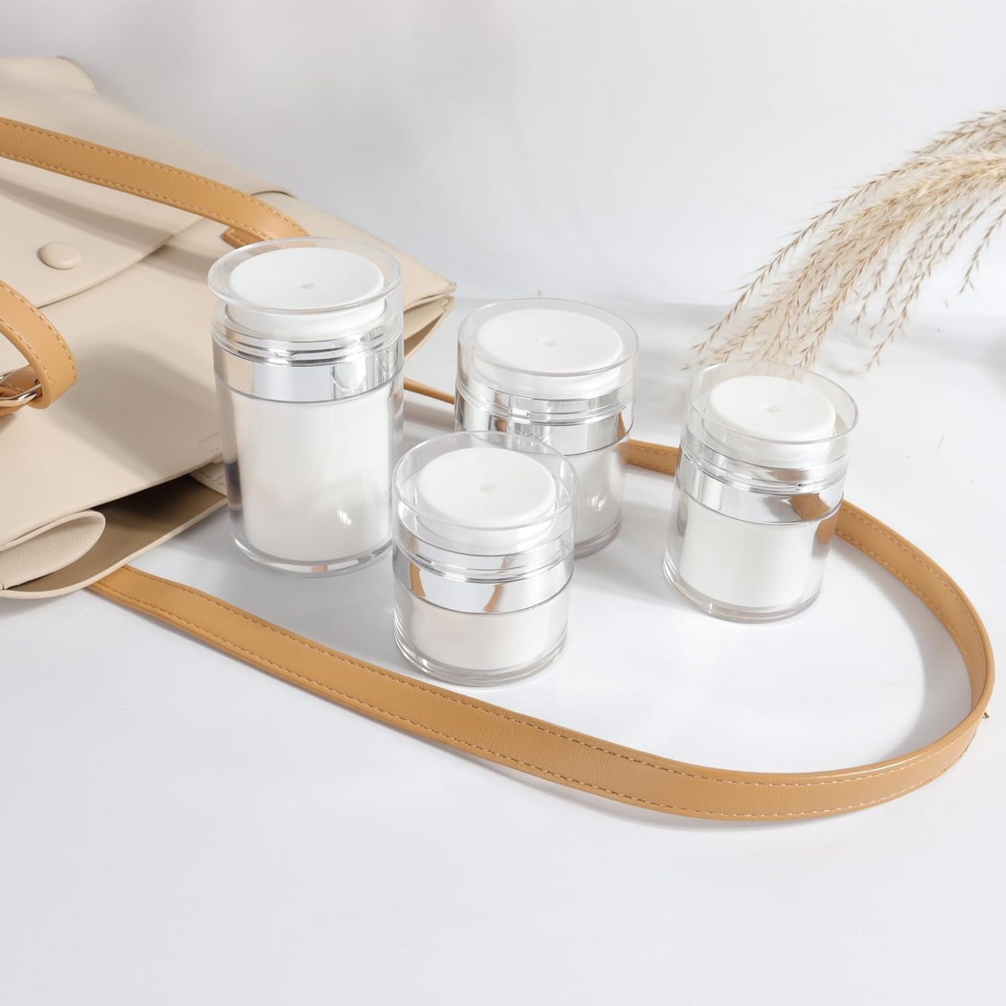 4Pack Airless Pump Jars Mixed(0.5oz+1.0oz+1.7oz+3.5oz) Lotion Dispenser Bottle with Pump, Moisturizer Travel Containers for Skincare Face Makeup