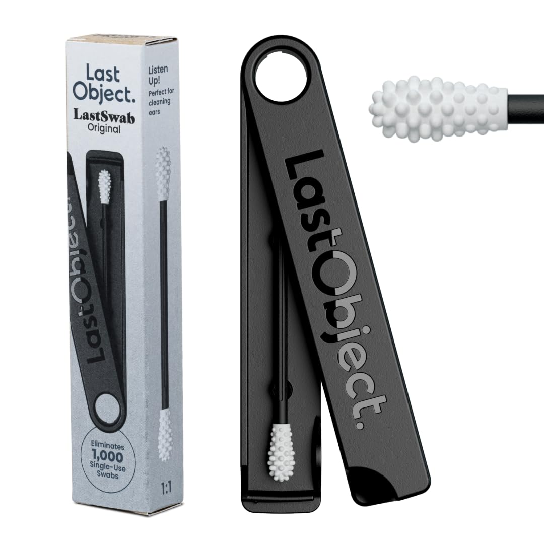 LastSwab® Reusable Cotton Swabs for Ear Cleaning - The Sustainable and Sanitary Alternative to Single-Use Q Tips - Zero Waste and Easy to Clean - Comes with a Convenient Travel Case Holder - Black
