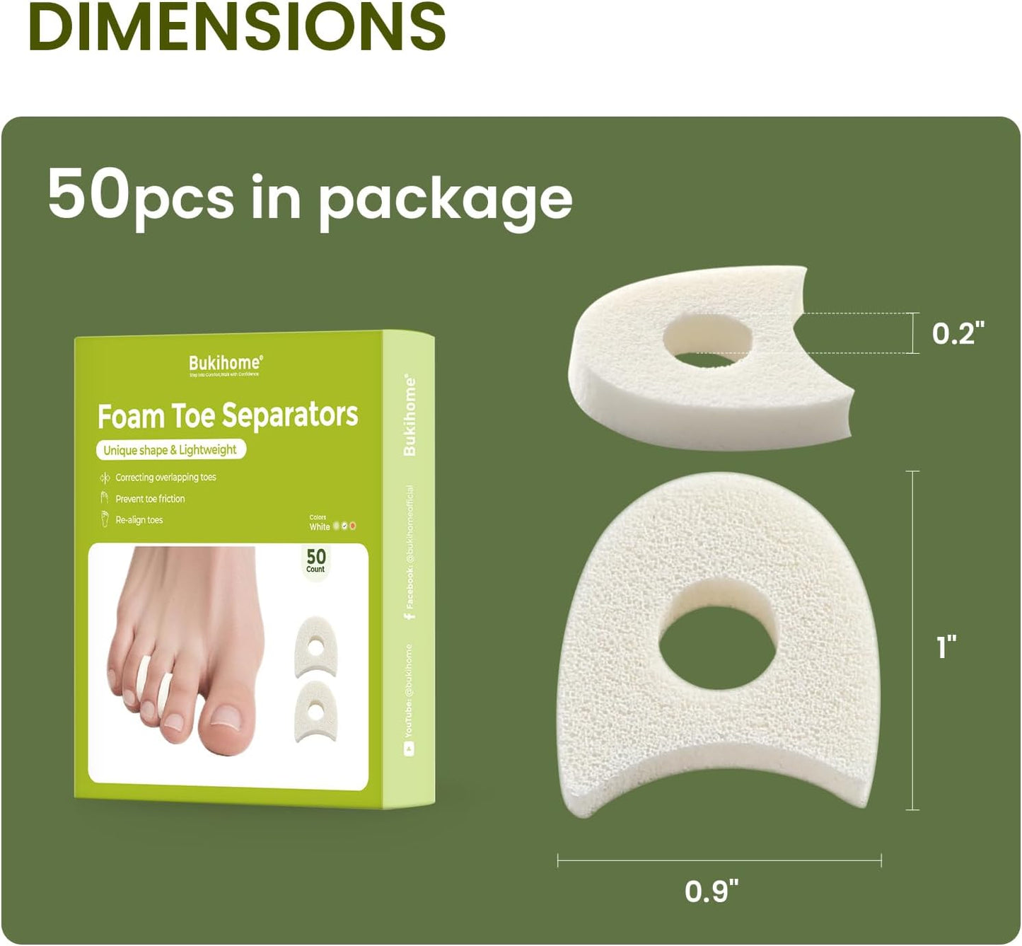 Bukihome 50 Pack Foam Toe Separators - Correct Overlapping Toes and Reduce Friction - Breathable and Comfortable, Foam Toe Spacers for Women