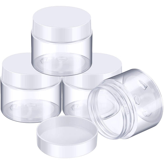 Patelai 4 Pieces Round Wide-mouth Leak Proof Plastic Container Jars with Lids for Travel Storage Makeup Beauty Products Face Creams Oils Salves Ointments DIY Making(2 Ounce,White)