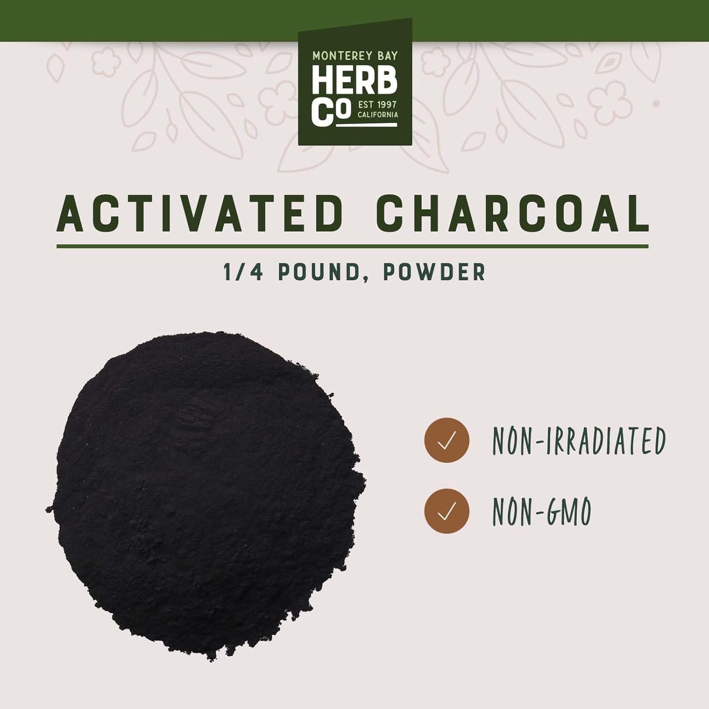 MONTEREY BAY HERB CO. Activated Charcoal Powder | Use for Body Care, Face Masks, Toothpaste (1/4lb)