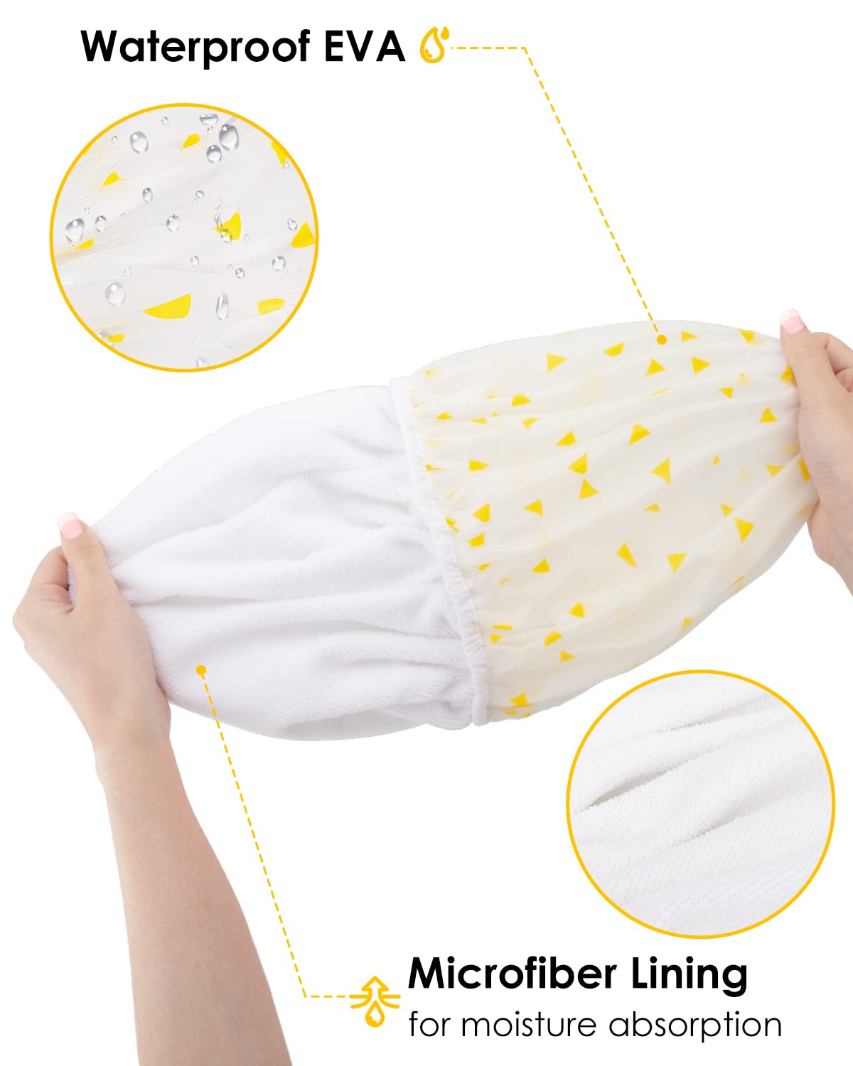 Auban Shower Cap, Shower Cap for Women Terry Cloth Lined EVA Exterior Reusable Double Layer Waterproof, Large Bath Hair Cap for All Hair Lengths (Yellow)