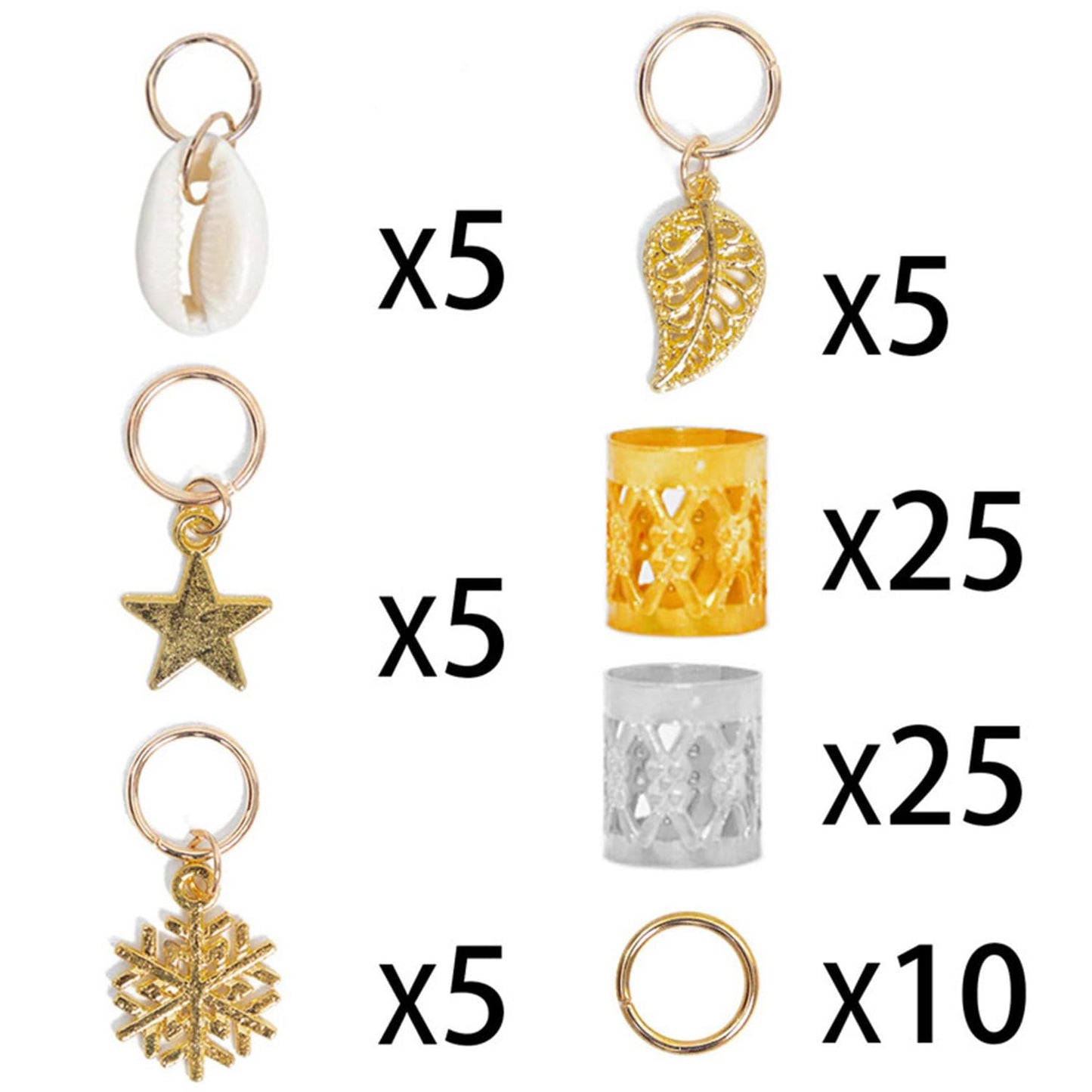 SEVENHEAD 80 Pcs Hair Rings Aluminum Hair Accessories Dreadlocks Metal Hair Cuffs Decorations Pendants for Passion Twist Crochet Braiding Hair(80Pcs Mixed)