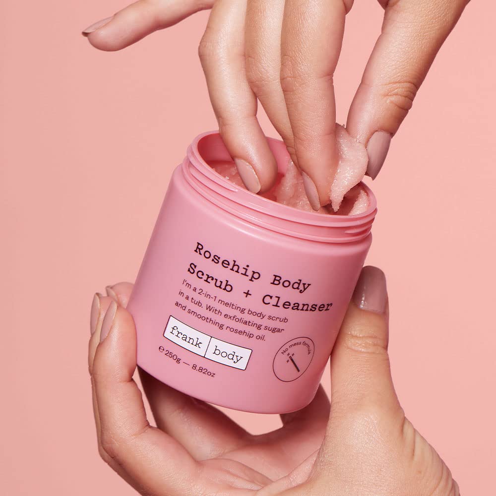 frank body Rosehip Body Scrub & Cleanser | Fades Marks & Softens Skin |Exfoliating Body Scrub | With Rosehip Oil, Coffee Seed Extract & Lavender Oil | Vegan & Cruelty Free | 250g / 8.82 oz