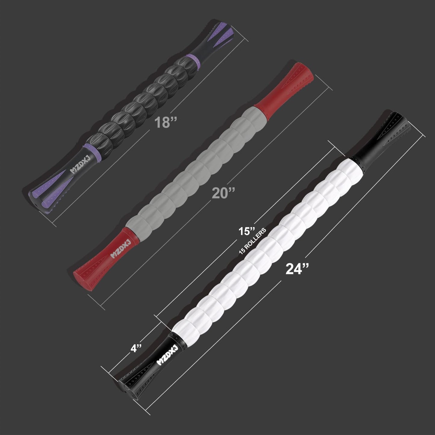 MZDXJ Muscle Roller Stick for Athletes - Deep Tissue Fascia Blaster & Roller Massager for Myofascial Pain Relief - Handheld Physical Therapy & Recovery Tool(-Black White-24 inch)