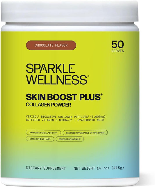 Sparkle Wellness VERISOL Bioactive Hydrolyzed Collagen Peptides | Collagen Powder Supplement with Vitamin C & Hyaluronic Acid for Hair, Skin, and Nail Health | Skin Boost Plus (Chocolate) [50-Serves]