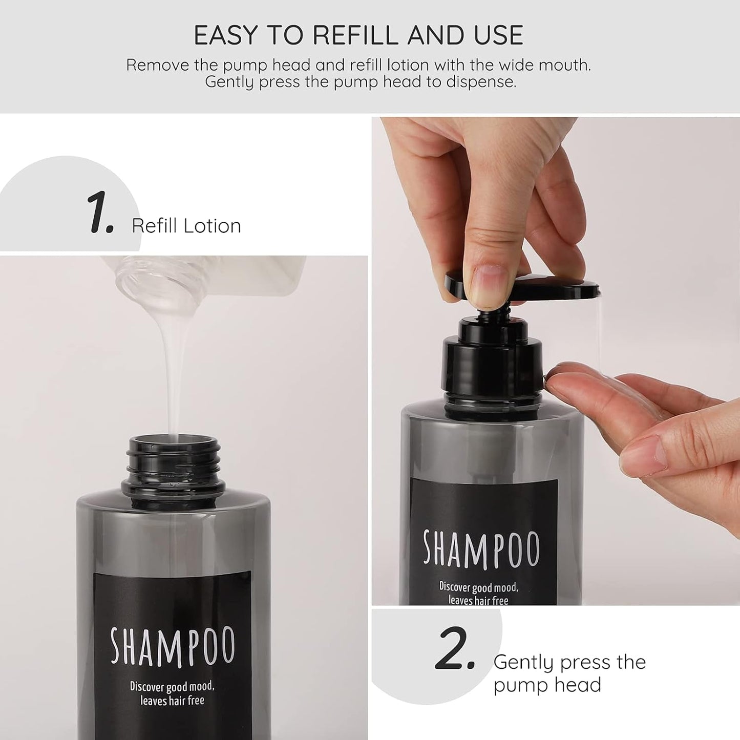 Empty Shampoo Bottles, Segbeauty 10.1oz Plastic Pump Dispenser Bottle, 3pcs 300ml Refillable Shampoo Pump Bottles for Shower, Grey Pump Bottles for Body Soap Shampoo Hair Conditioner Hotel Bathroom