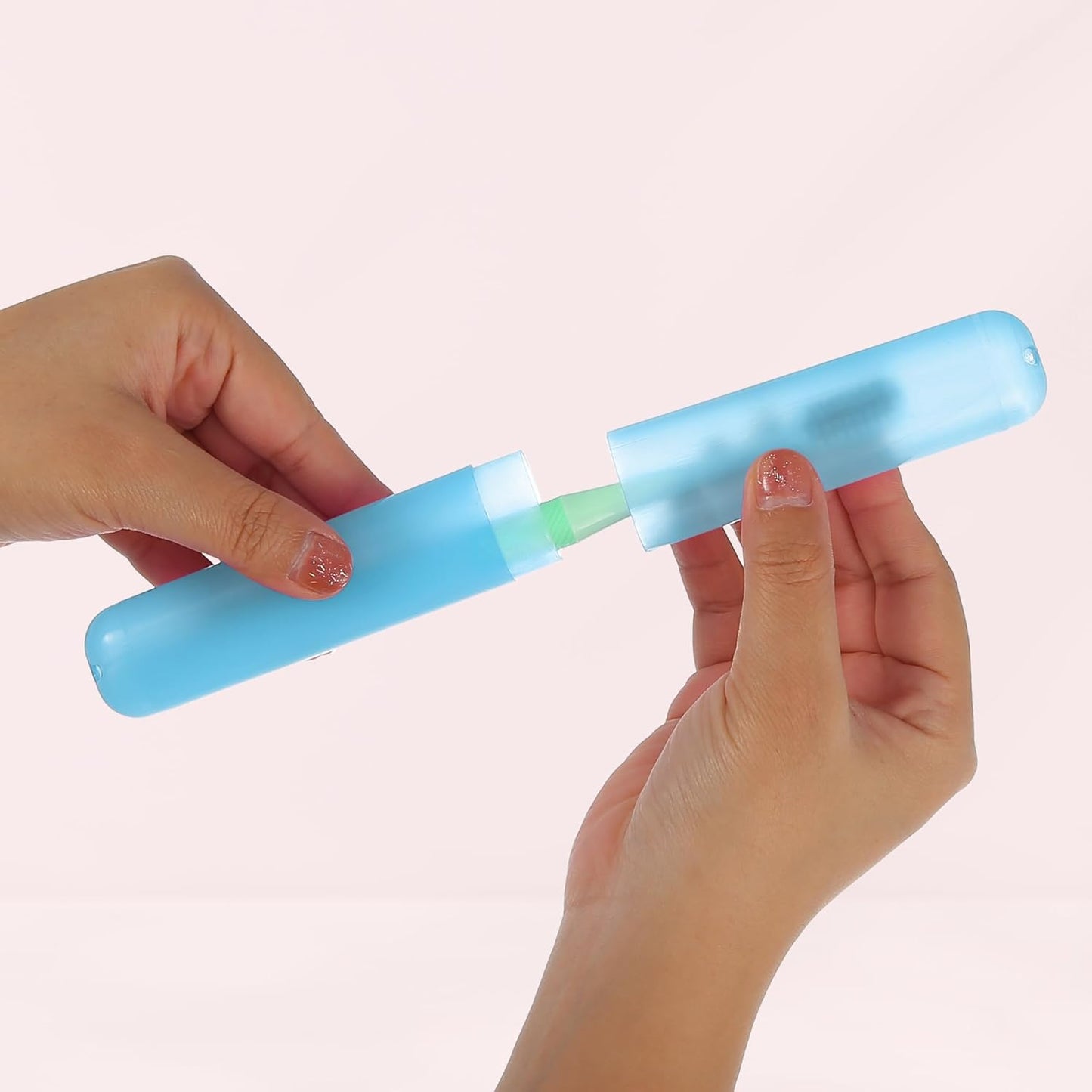 VOCOSTE 2 Pcs, Toothbrush Travel Case, Plastic, Lightweight Traveling Toothbrush Holders Case, for Travel Business, Blue Green, 7.48"x1.06"