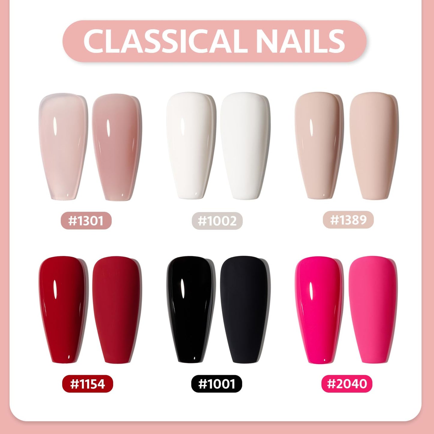 GAOY Classical Gel Nail Polish Set Include Jelly Nude Black White Red Hot Pink Colors Kit for French Manicure and Daily Nail Art at Home