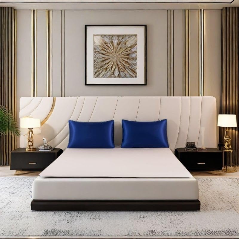 Juwenin Bedding,Luxury Satin Pillowcase with Zipper (Silky Satin Pillow Case for Hair) Set of 2 (Navyblue, Queen(20''x29''))