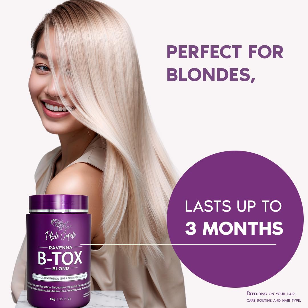 I Belli Capelli Ravenna Blond B-tox Hair Treatment Kit - 1kg/35.02 oz Hair B-tox + 300ml/10.1 fl.oz Anti-Residue Clarifying Shampoo for Longer Effect