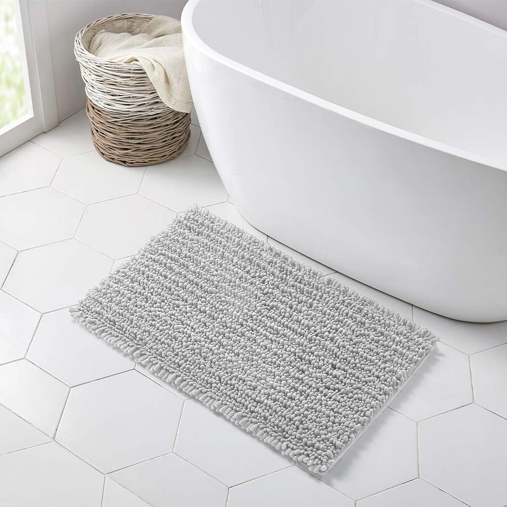 Walensee Bathroom Rug Non Slip Bath Mat (36x24 Inch Light Grey) Water Absorbent Super Soft Shaggy Chenille Machine Washable Dry Extra Thick Perfect Absorbant Best Large Plush Carpet for Shower Floor
