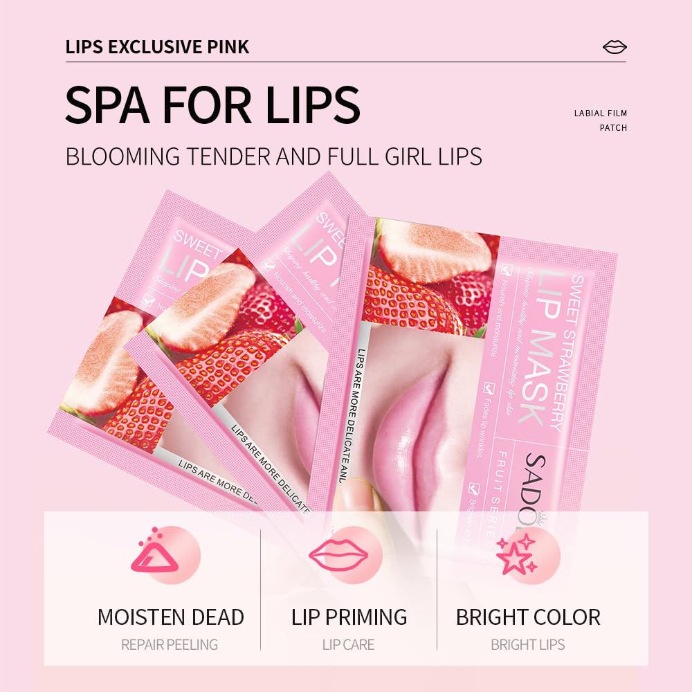 30 PCS Moisturizing Lip Mask Cherry + Strawberry Crystal Lips Care Gel Pads Mask for Moisturizing, Lip Patches Smoothing Exquisite Remove Dead Skin Sleepover Party Makeup Party Supplies