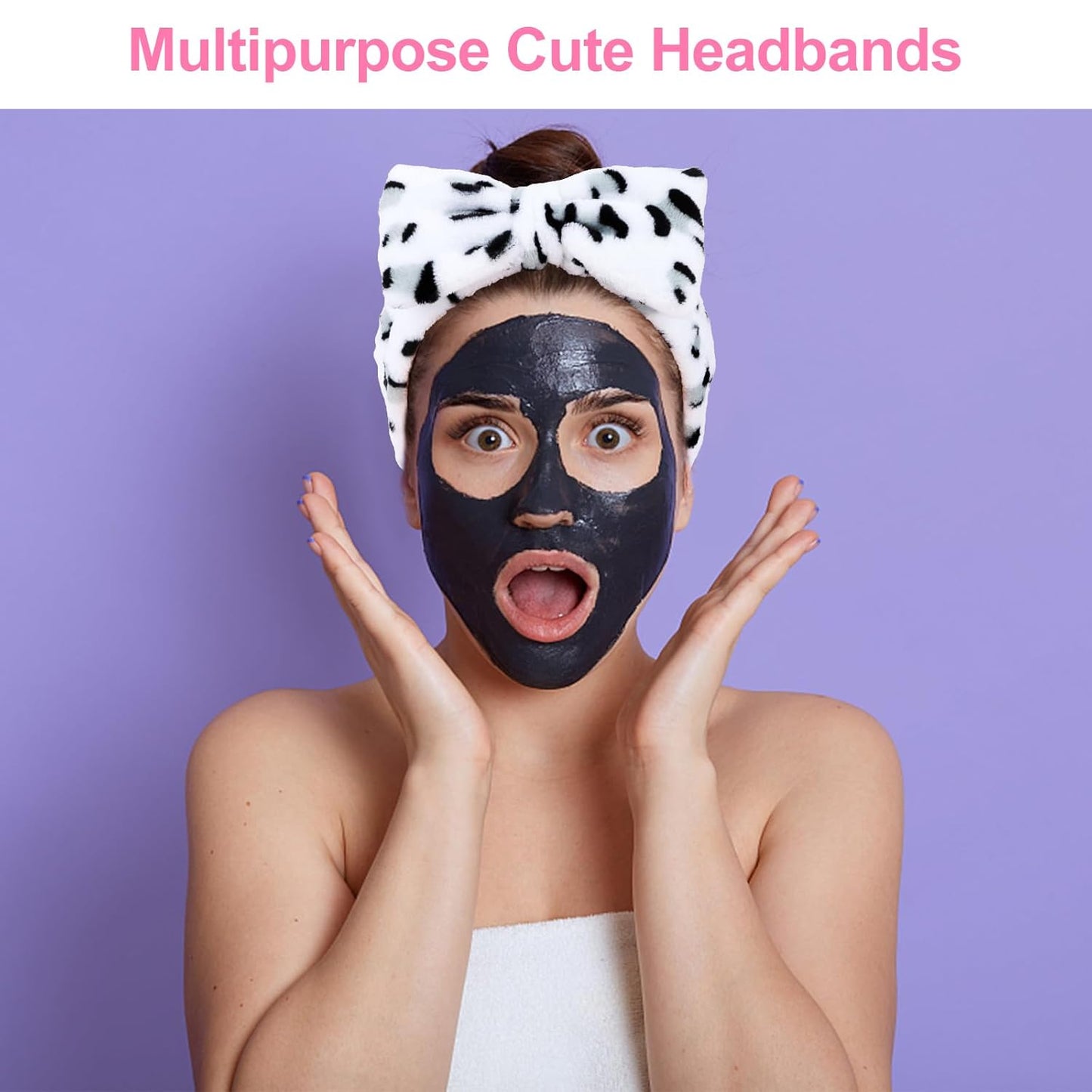 Ondder Leopard Terry Cloth Spa Headbands for Skincare, Makeup, Face Washing - 8 Pcs Bow Hair Bands for Women