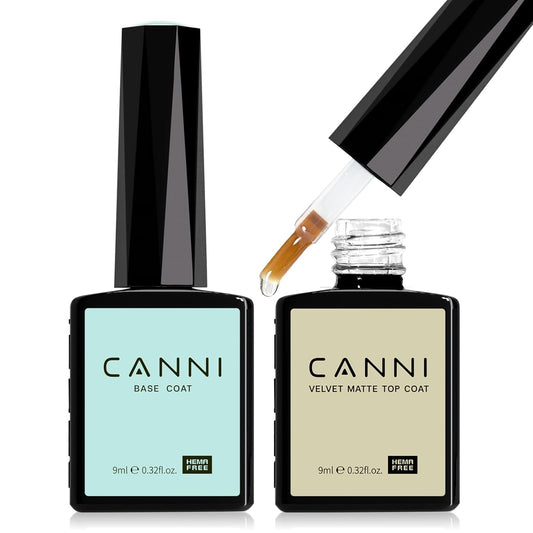 CANNI 2Pcs Matte Gel Top Coat and Base Coat Set- No Wipe Long Lasting Matte Top Coat Gel Nail Polish Kit, Soak Off LED Nail Art Starter Manicure Salon DIY at Home