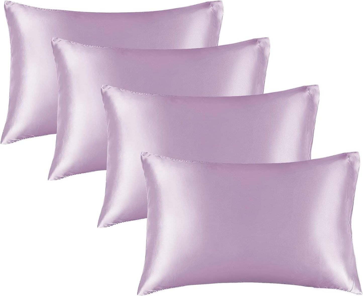 BEDELITE Satin Pillowcase for Hair and Skin, Super Soft Similar to Silk Pillow Cases 4 Pack with Envelope Closure, Cooling Pillowcases for Women Men (20"x30" Queen Size, Lavender)