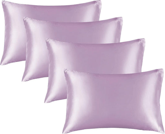 BEDELITE Satin Pillowcase for Hair and Skin, Super Soft Similar to Silk Pillow Cases 4 Pack with Envelope Closure, Cooling Pillowcases for Women Men (20"x26" Standard Size, Lavender)