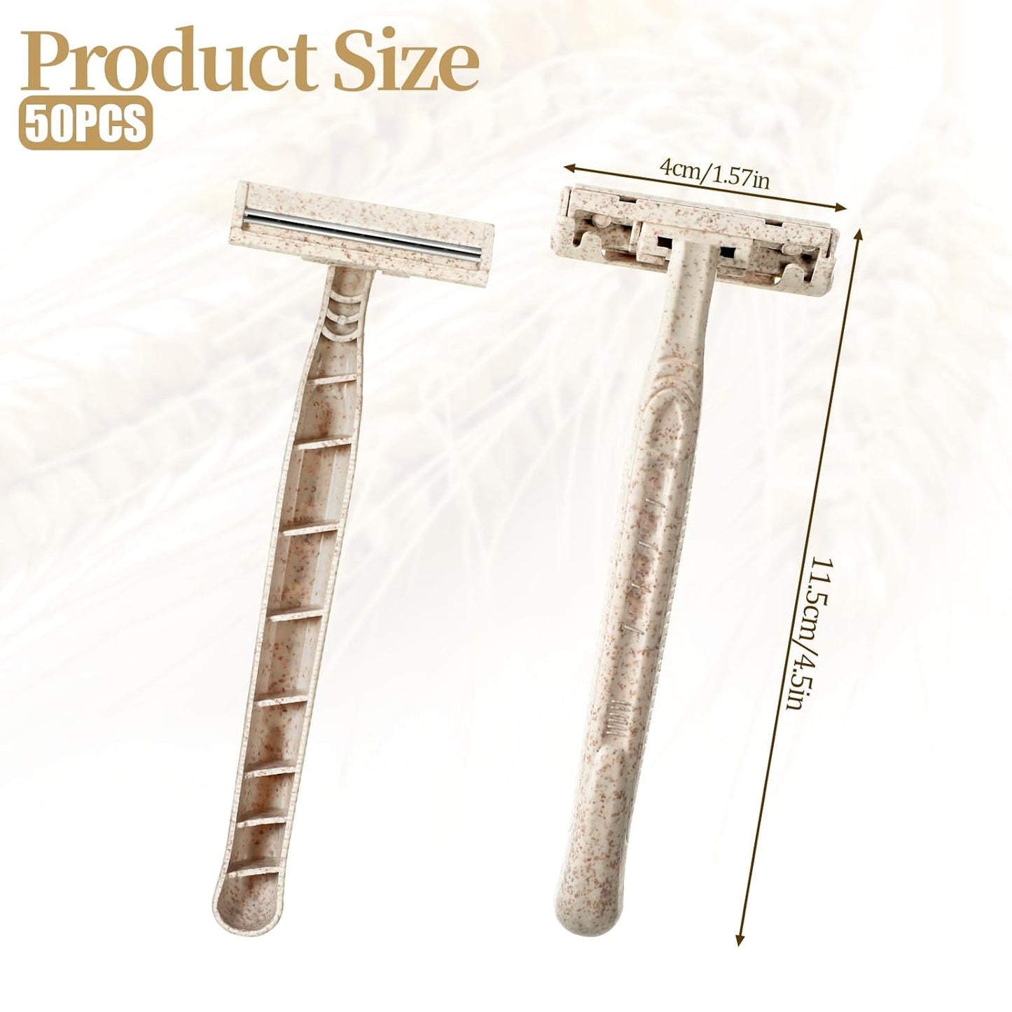 50Pcs Twin Blade Uinsex Disposable Razors, Shaving Razors for Men & Women Bulk, Eco-Friendly Portable Shave Razor for Bathing, Hotel, Travel(Beige)