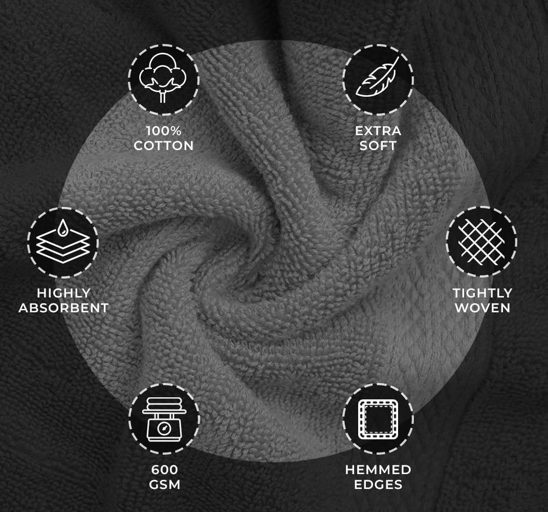 Avalon Towels Grey Bath Towels Set of 4 pcs (27x54 inches), 100% Cotton Towel Absorbent and Quick Dry Grey Towels for Bathroom, Super Soft and Perfect for Daily Use