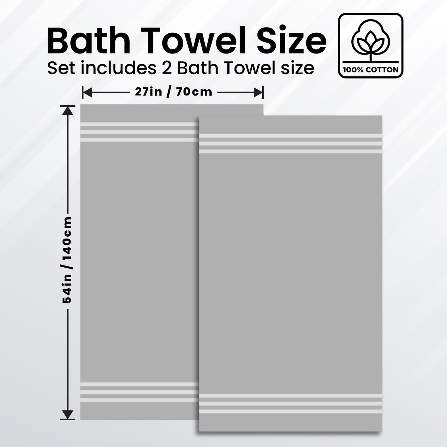 Infinitee Xclusives 100% Cotton Luxury Bath Towels Set of 2 (27x54 Inches) (Charming Grey, Bath Towels - Pack 2)